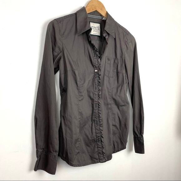 Esprit | Gray Button Down Shirt Ruffles Vintage Medium - Picture 3 of 6